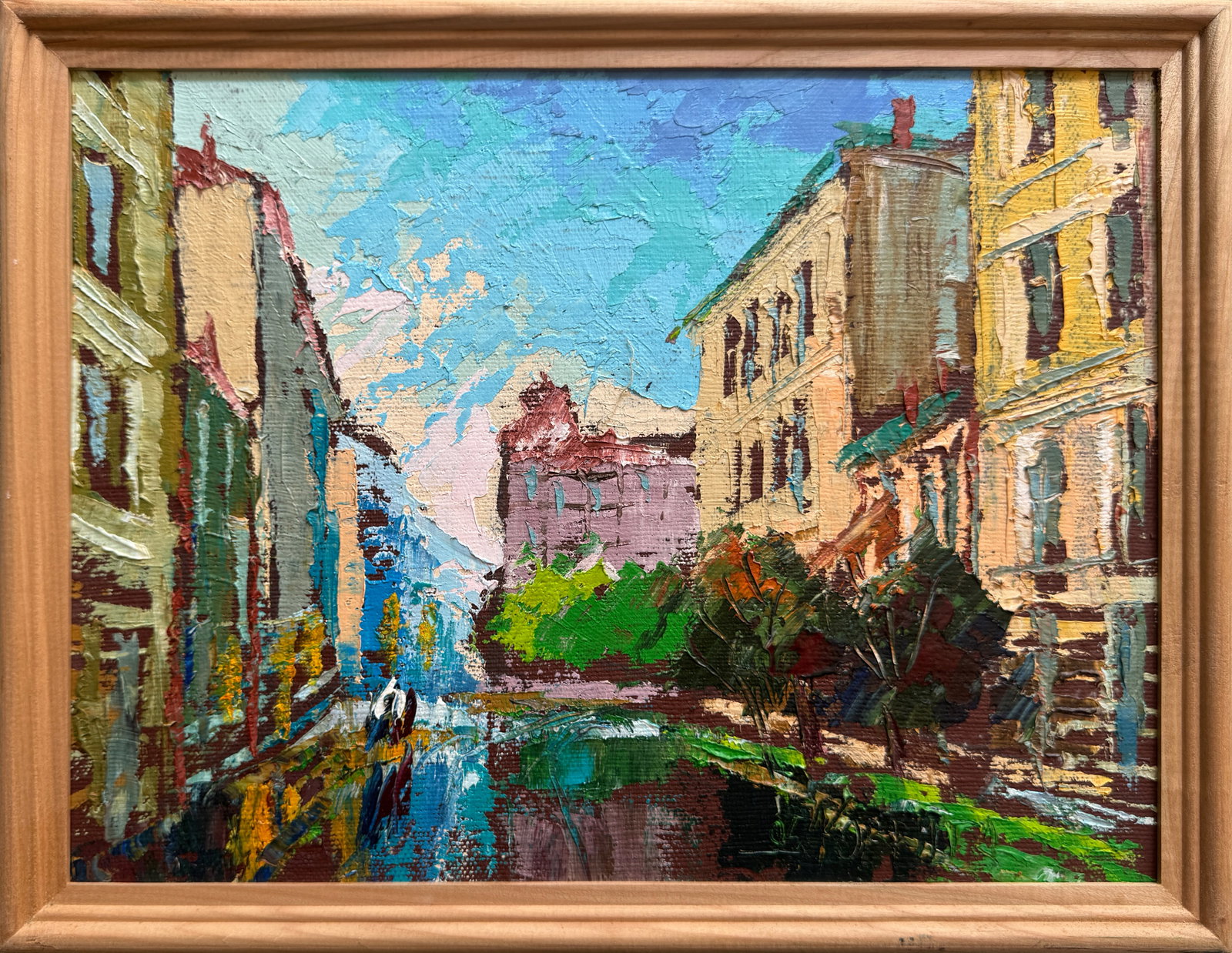 Oil painting with frame Street after the rain K. Leonid: Title: Oil painting with frame Street after the rain K. Leonid Description: 244KK Painter: K. Leonid Size: 30x40 cm/ 11.81x15.74 inches Components: oil, canvas, fiberboard Original painting CONDITION: