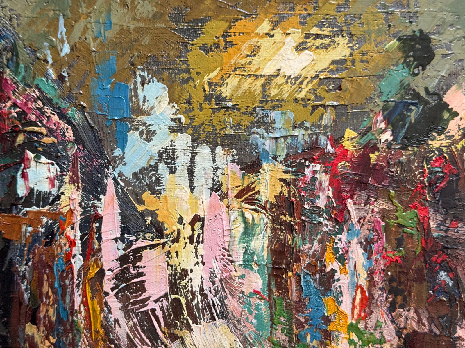 Abstract Oil painting with frame night city K. Leonid - 2