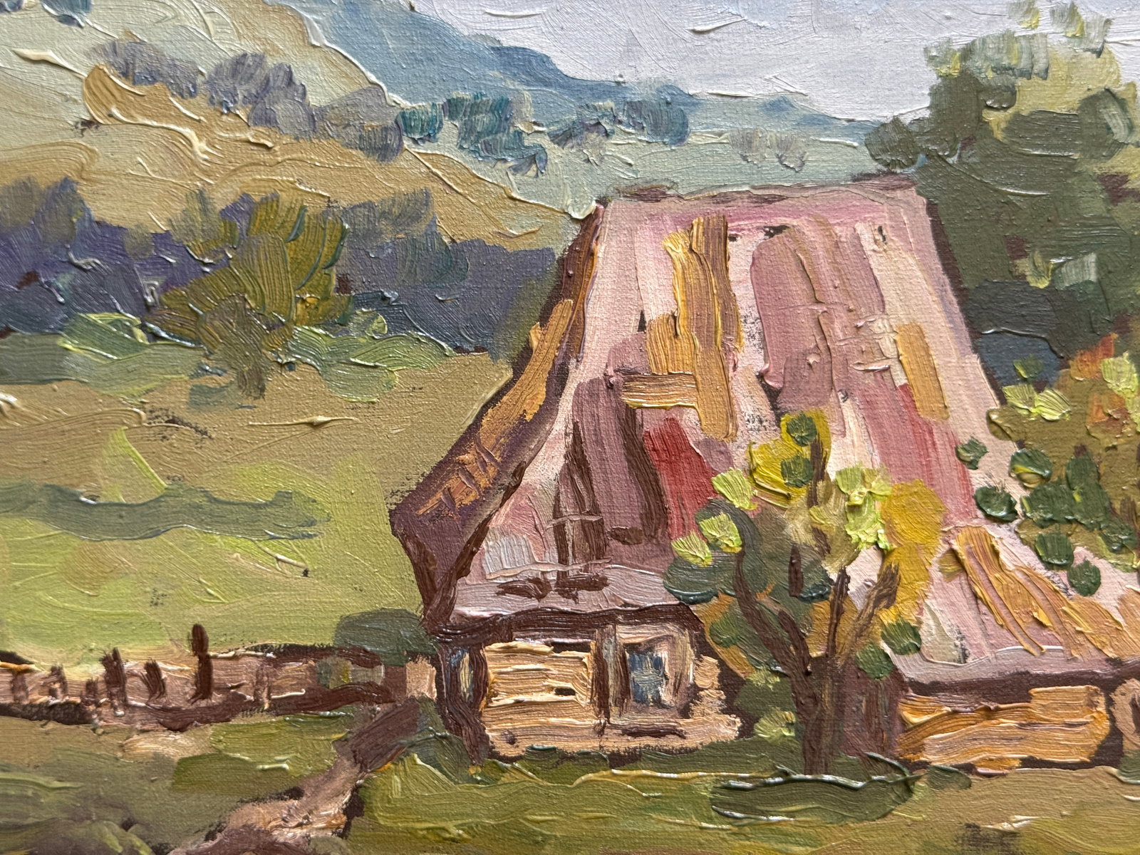 Oil painting with frame old village house in the Carpathians K. Leonid - 2