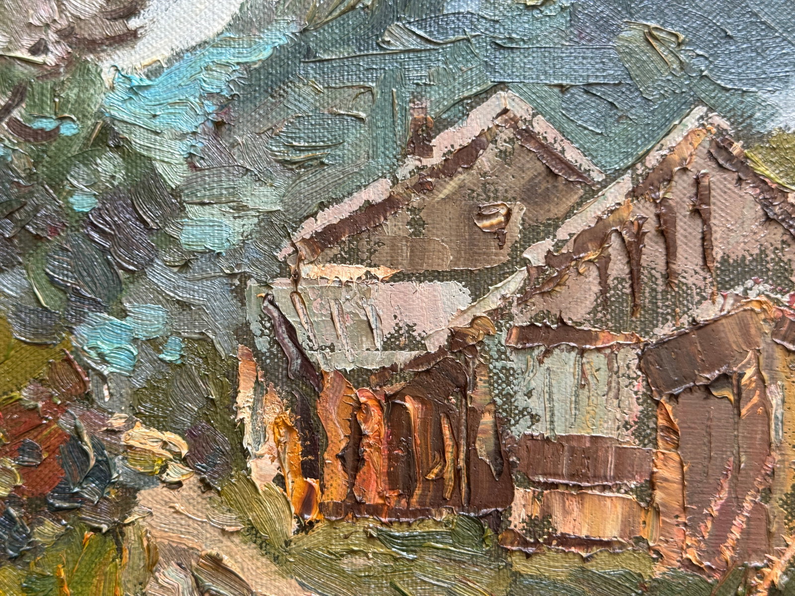 Oil painting with frame An old house in the Carpathian mountains K. Leonid - 8
