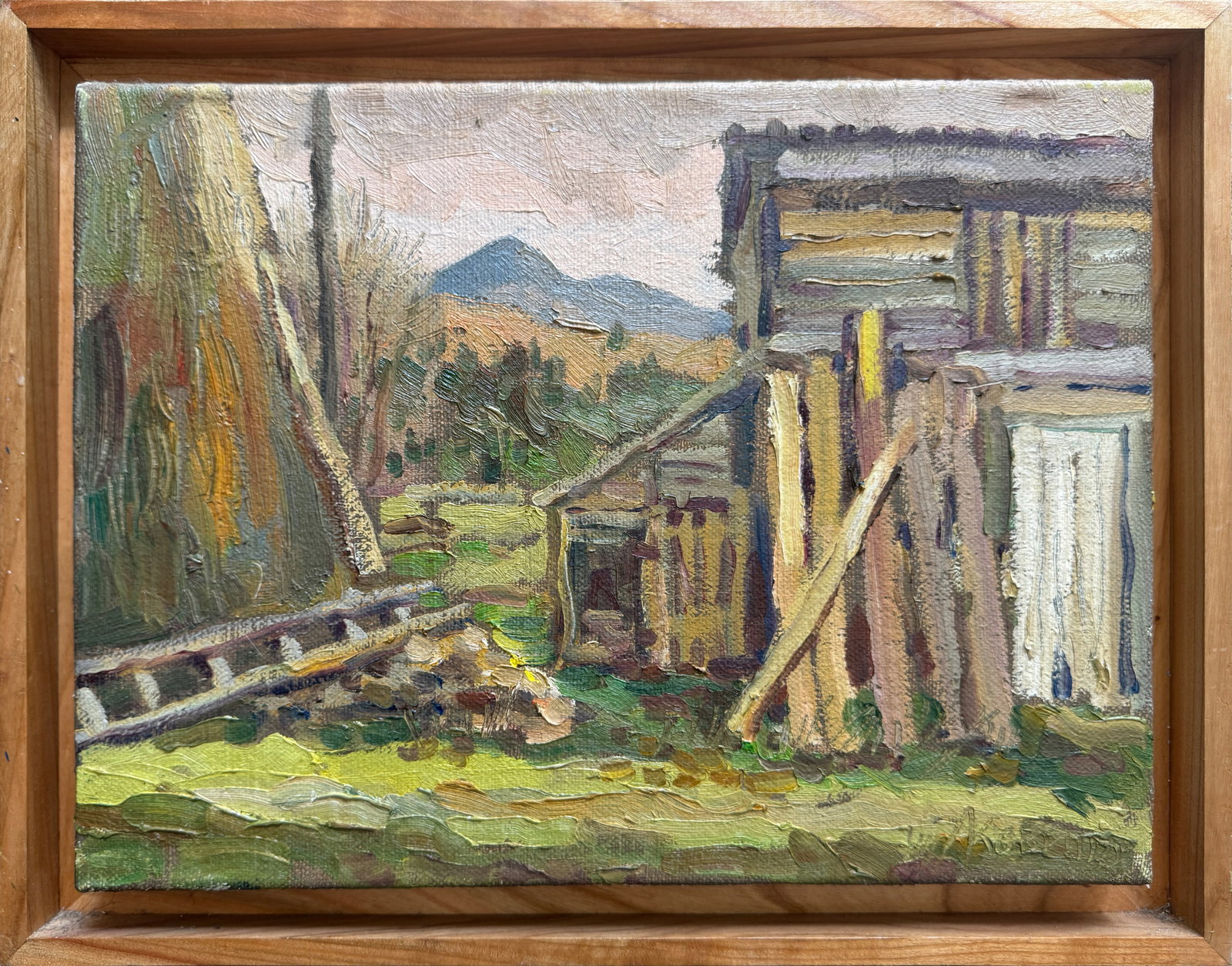 Oil painting with frame village on Hoverla K. Leonid: Title: Oil painting with frame village on Hoverla K. Leonid Description: 260KK Painter: K. Leonid Size: 30x40 cm/ 11.81x15.74 inches Components: oil, canvas Original painting CONDITION: exellent ERA:2