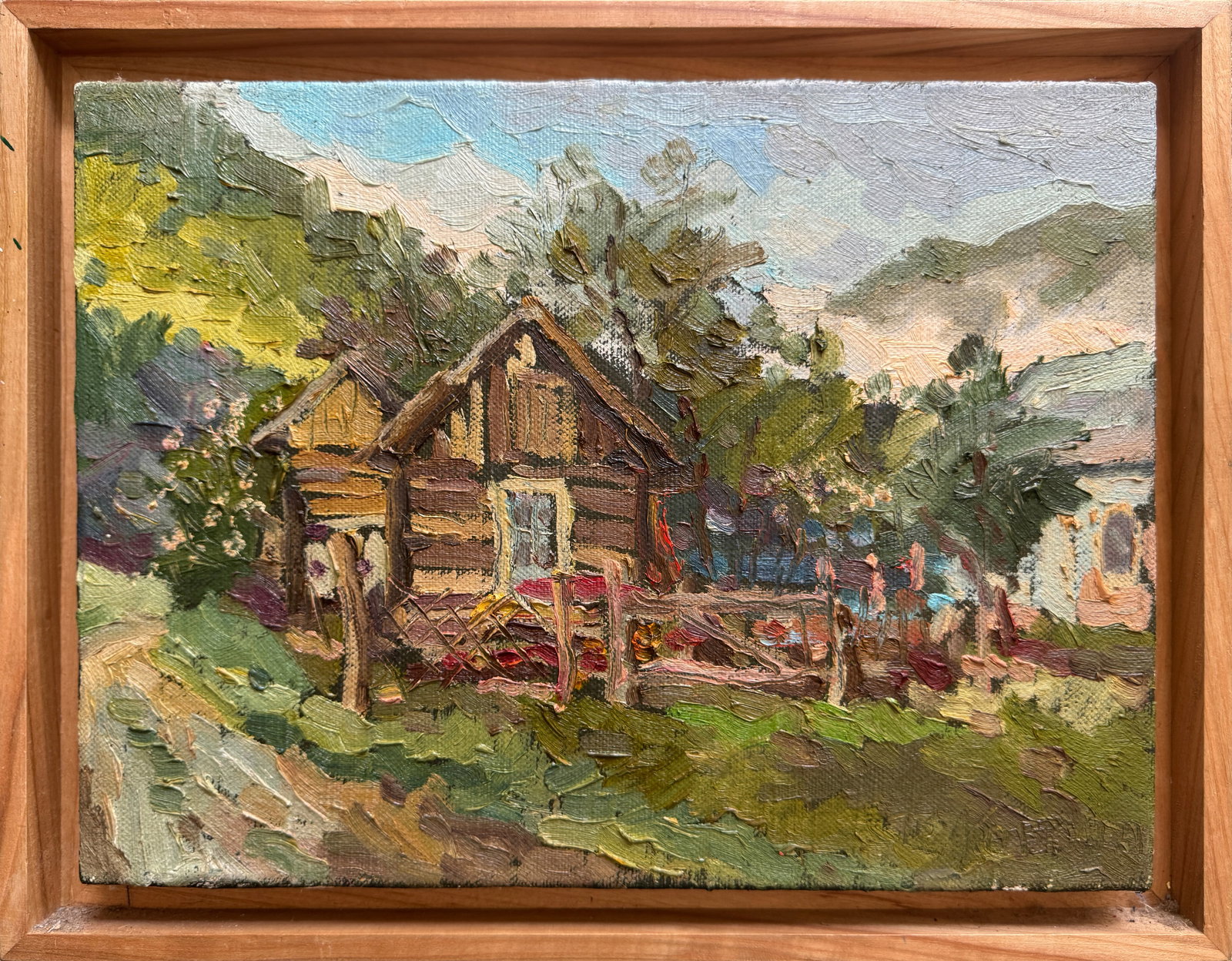 Oil painting with frame morning in the carpathians K. Leonid: Title: Oil painting with frame morning in the carpathians K. Leonid Description: 261KK Painter: K. Leonid Size: 30x40 cm/ 11.81x15.74 inches Components: oil, canvas Original painting CONDITION: exelle