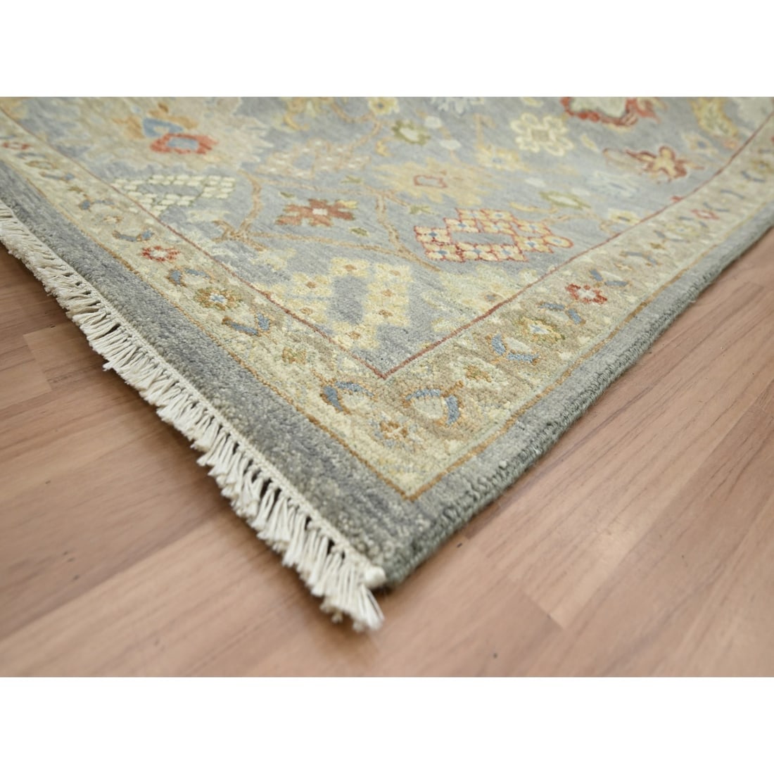Flint Gray Agra with Ziegler Design Hand Knotted Pure Wool Rug - 6