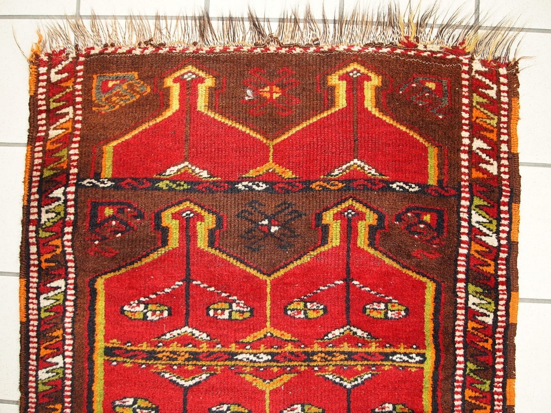 Hand made antique collectible Turkish Yastik rug 2.5' x 6.2' ( 76cm x 190cm ) 1920 - 2