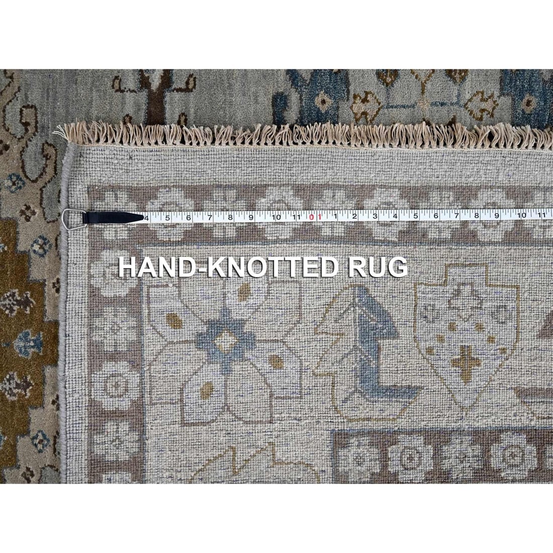 Chrome Gray Persian Village Geometric Medallions Wool Hand Knotted Rug - 11