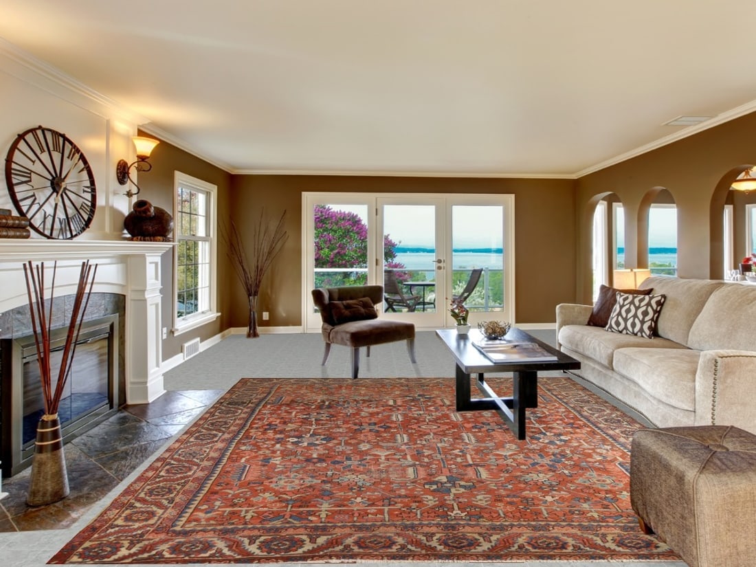 Pre-1900 Vegetable Dye Heriz Serapi Persian Area Rug 9x12 - 2