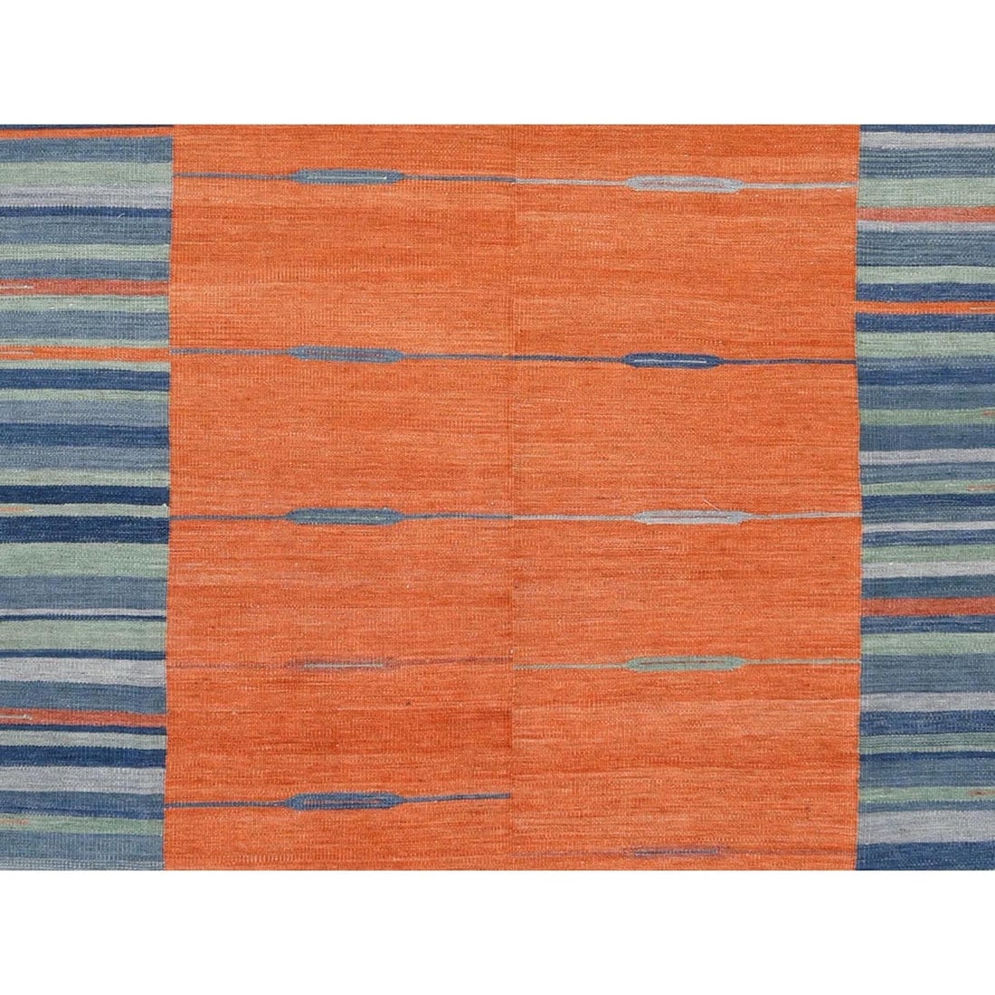 Hand Woven Sunburst And Stripes Design Flat Weave Kilim Wool Rug - 2