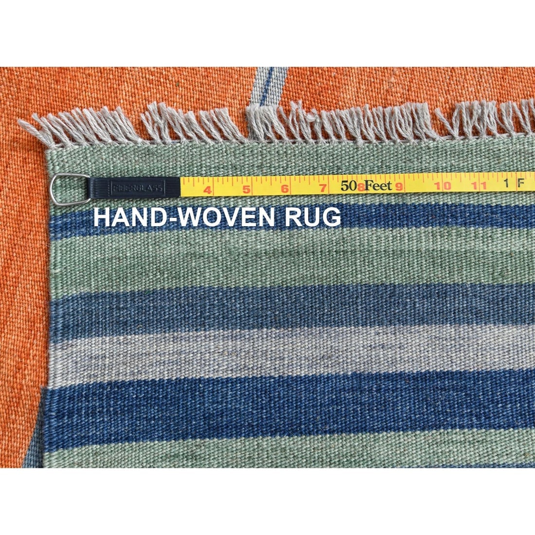 Hand Woven Sunburst And Stripes Design Flat Weave Kilim Wool Rug - 6