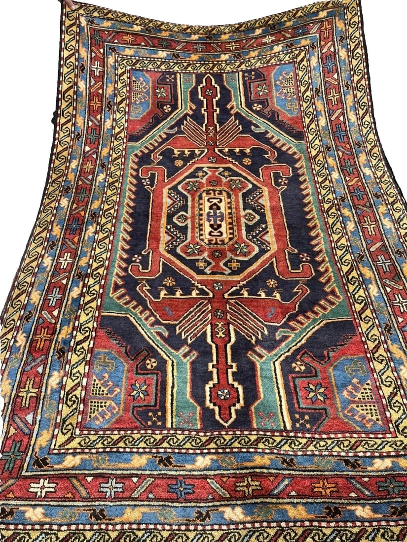 Persian Azarbaijan Hand-Knotted Wool Rug 4'7" x 7'2" Navy Tribal Oriental Rug - 9