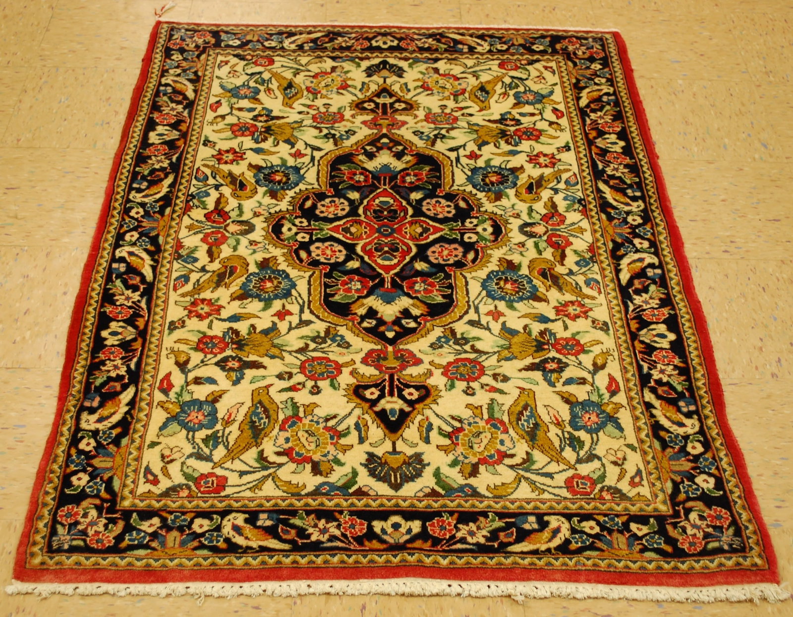 Persian QOME RUG 3.5x5: Title: Persian QOME RUG 3.5x5 Description: OLD ,ANTIQUE HIGHLY DETAILED with KORK WOOL_HIGH KPSI AUTHENTIC HAND KNOTTED Persian QOME (or GHOME or QOM) RUG........with exact size of 3' 5" x 5'.......Be