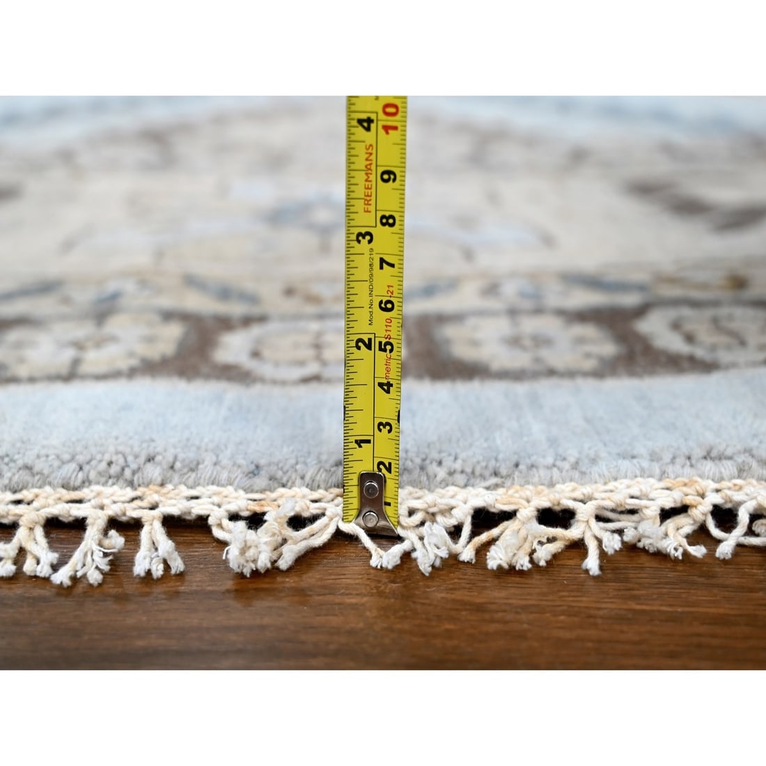 Mist Gray Hand Knotted Persian Village Inspired Pure Wool Round Rug - 7