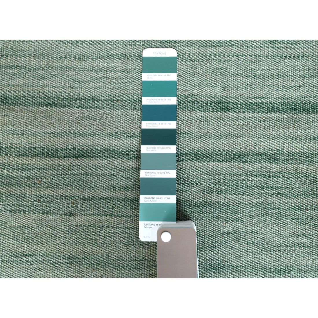 Hand Woven Light Green Flat Weave Kilim With Ethnic Design Wool Rug - 4