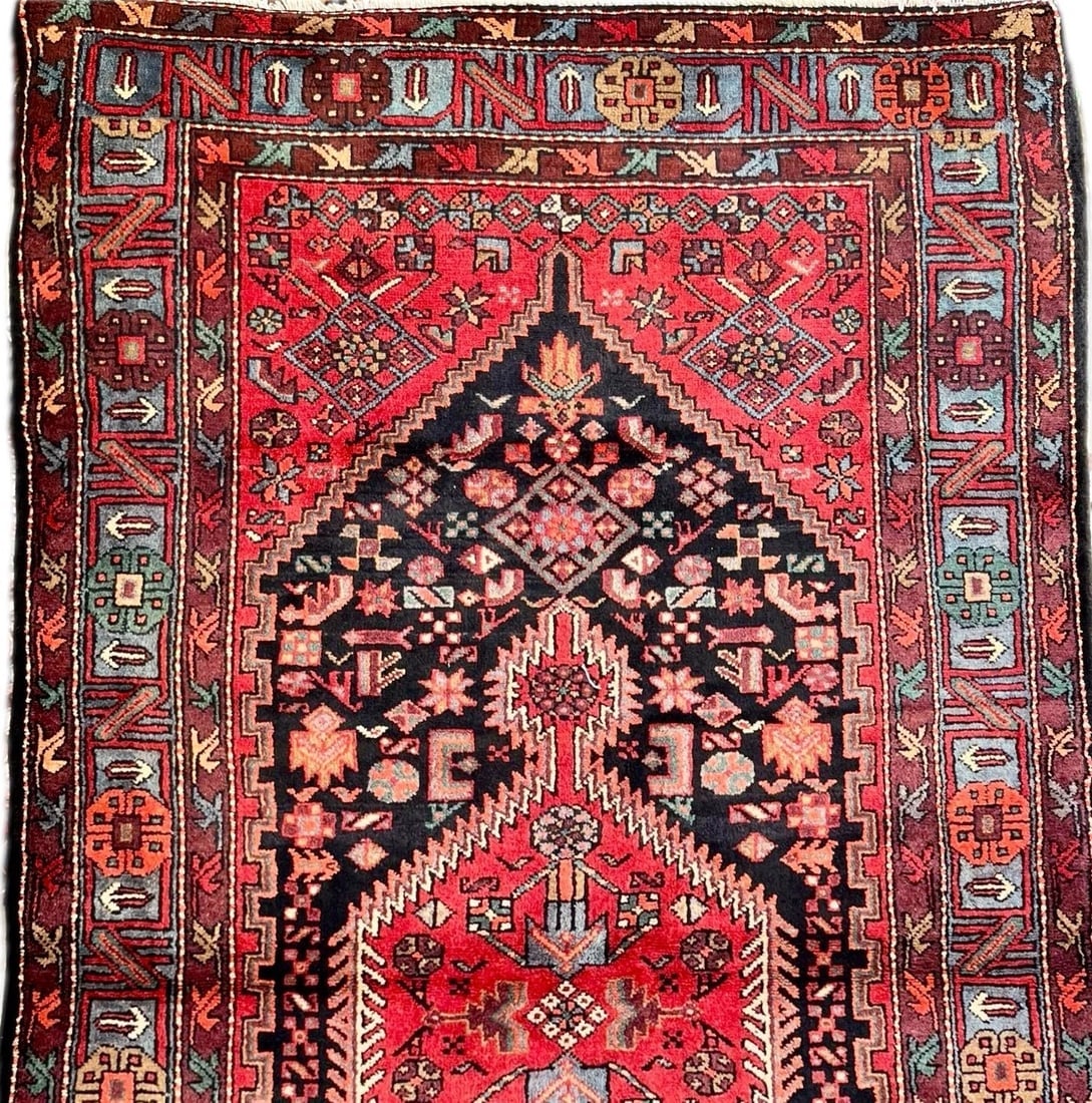 Hand Knotted Wool Persian Zanjan Tribal Oriental Rug 4'11" x 8'8" Navy Red - 5