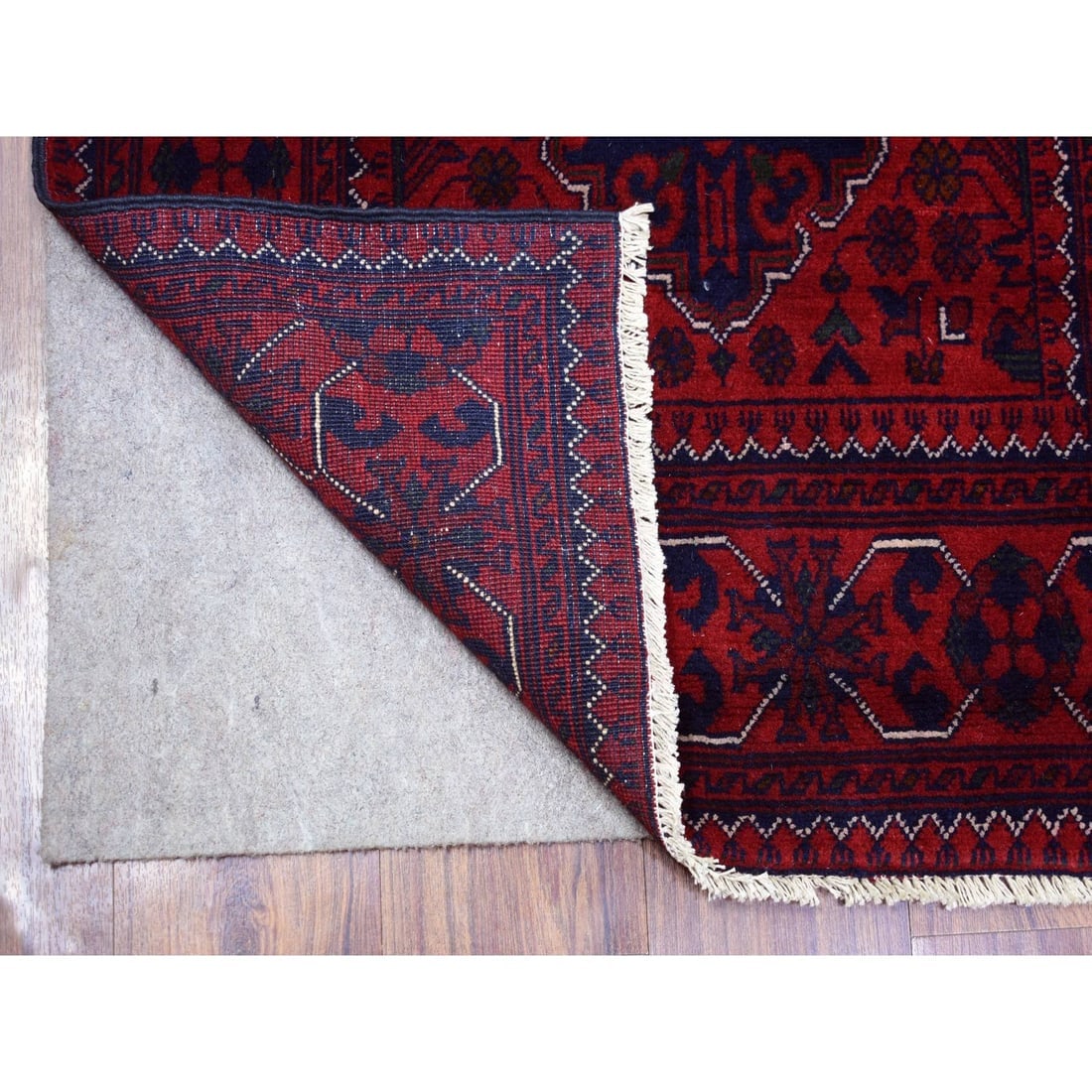 Red Tribal Design Hand Knotted Afghan Khamyab Wool Runner Oriental Rug - 2