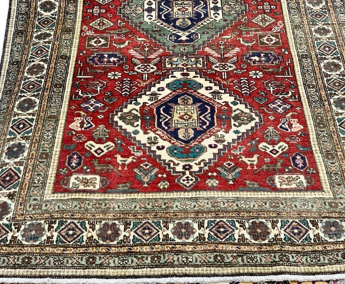Hand Knotted Persian Wool Rug 4’8”x6’9” Red Tribal Oriental Azerbaijan - 2