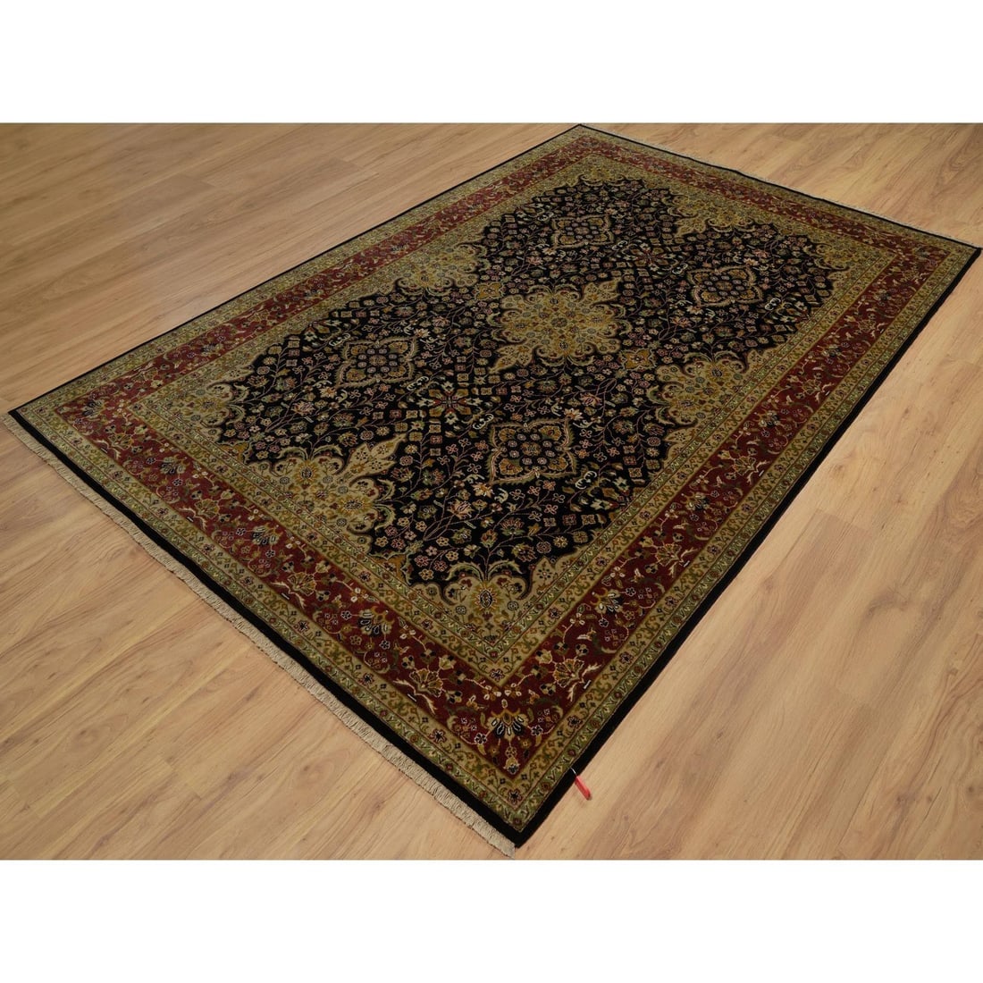 Onyx Black Intricate Kashan Revival New Zealand Wool Hand Knotted Rug - 3