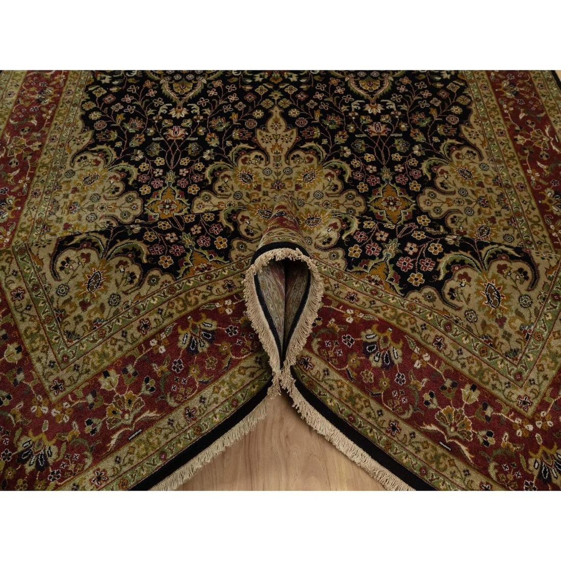 Onyx Black Intricate Kashan Revival New Zealand Wool Hand Knotted Rug - 5