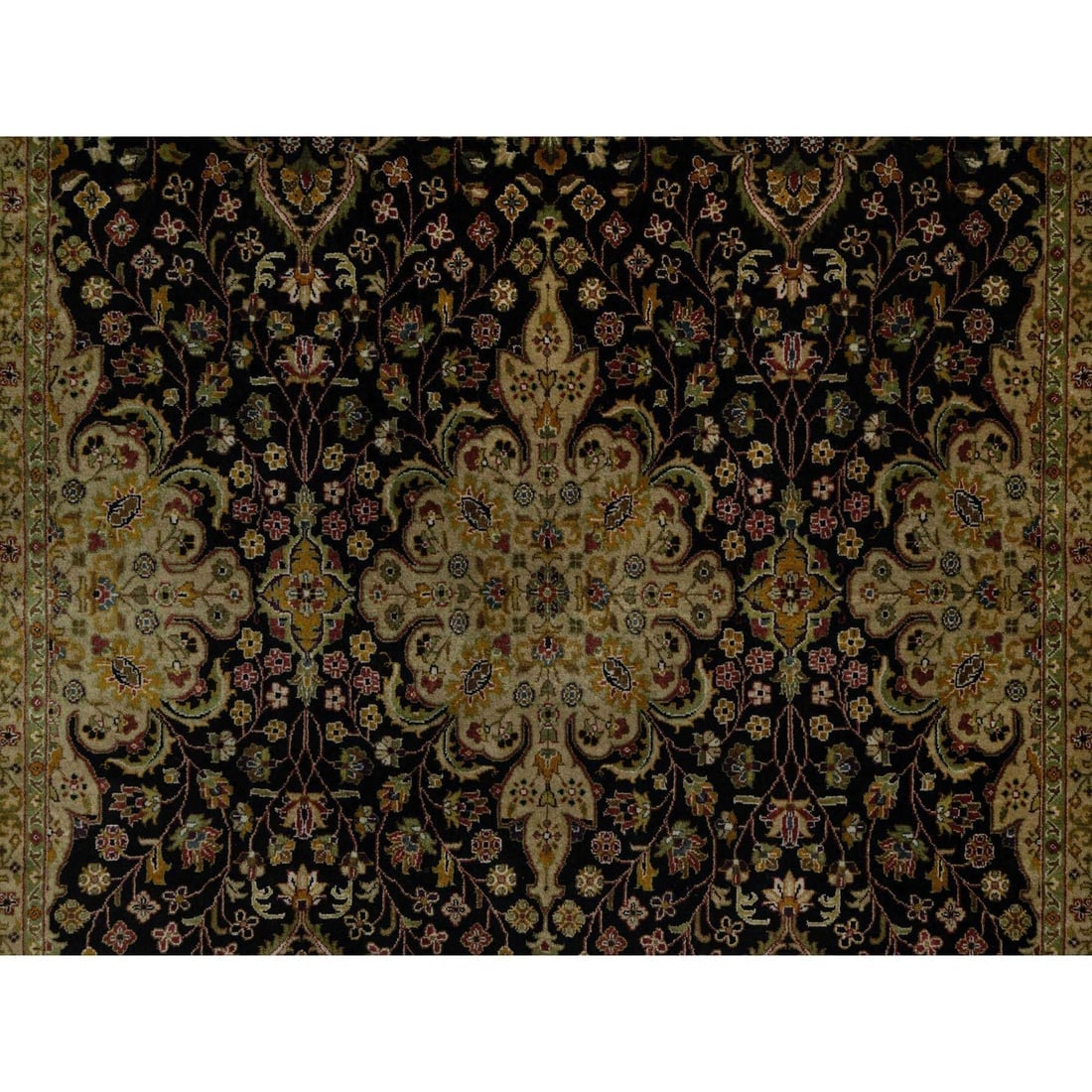 Onyx Black Intricate Kashan Revival New Zealand Wool Hand Knotted Rug - 8