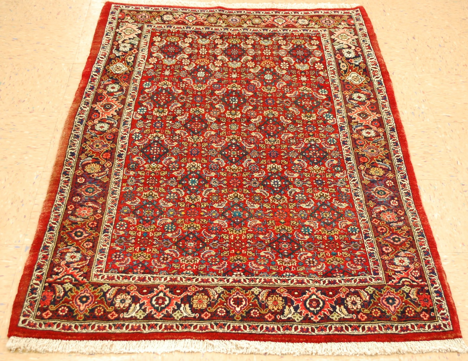 PERSIAN-BIJAR RUG 3'6" x 5'6": Title: PERSIAN-BIJAR RUG 3'6" x 5'6" Description: OLD,ANTIQUE FINE HIGH KPSI_KORK WOOL_CLASSIC VILLAGE WOVEN AUTHENTIC HAND KNOTTED PERSIAN-BIJAR ORIENTAL RUG .with exact size of 3'6" x 5'6" Multicolo