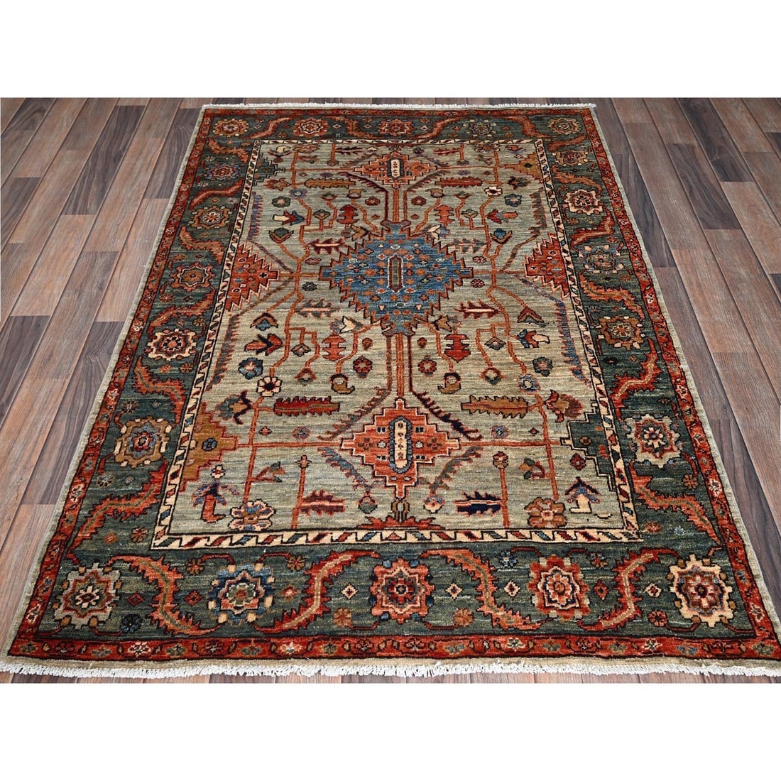 Light Green Heriz All Over Design Aryana Grade Hand Knotted Wool Rug - 2