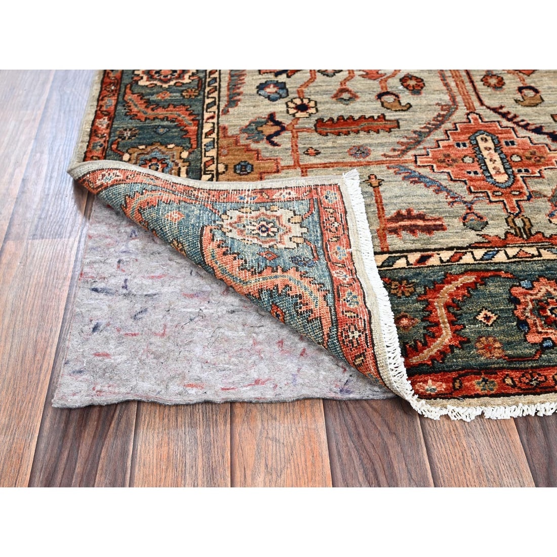 Light Green Heriz All Over Design Aryana Grade Hand Knotted Wool Rug - 3