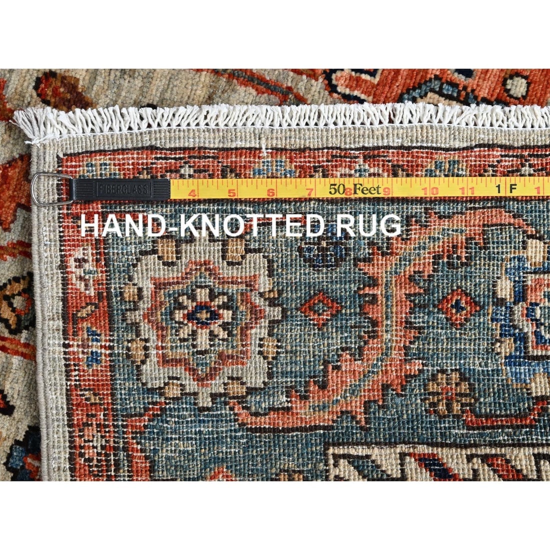 Light Green Heriz All Over Design Aryana Grade Hand Knotted Wool Rug - 7