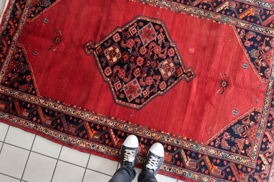 Handmade Vintage Persian Hamadan Rug 4.5' x 6.9' (136cm x 210cm), 1960s - 13