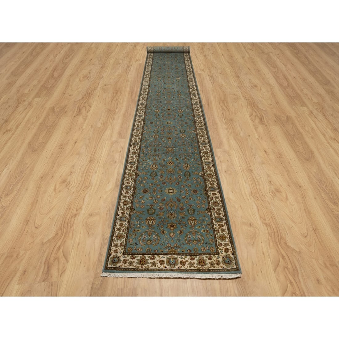 Blue Tabriz Revival Hand Knotted New Zealand Wool Runner Oriental Rug - 2