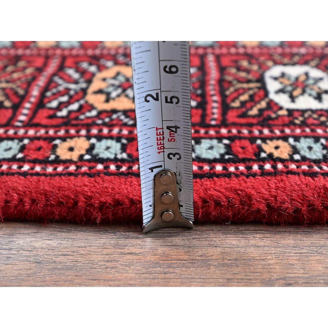 Red Soft and Shiny Wool Princess Bokara Hand Knotted Runner Rug - 6