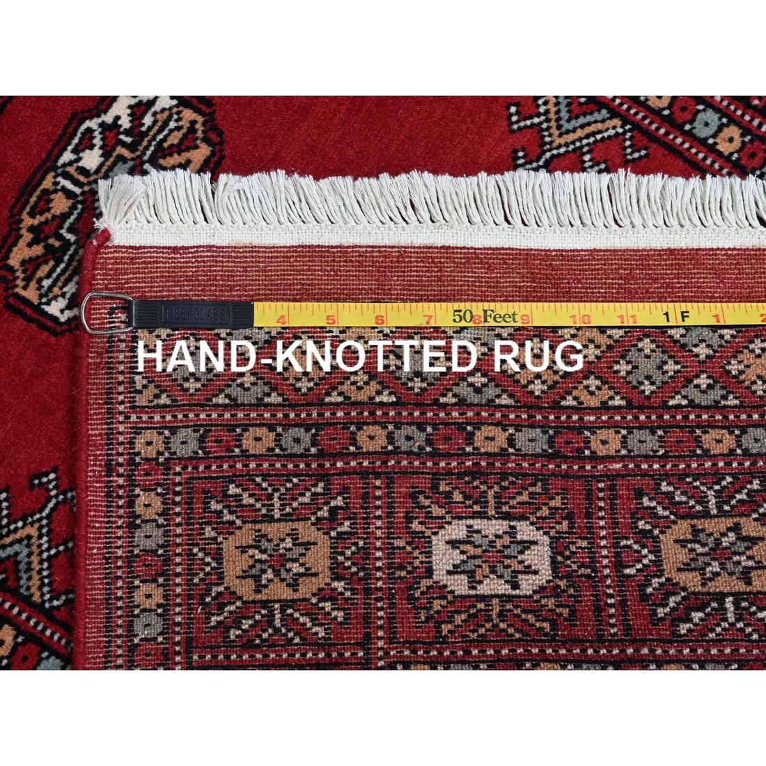 Red Soft and Shiny Wool Princess Bokara Hand Knotted Runner Rug - 7