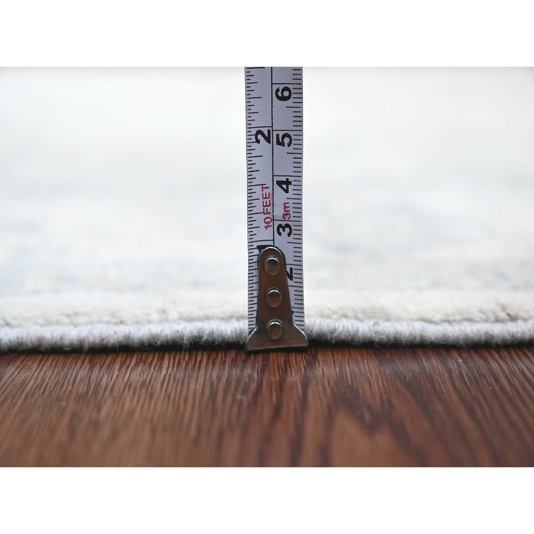 White Peshawar with Heriz All Over Design Wool Hand Knotted Runner Rug - 5