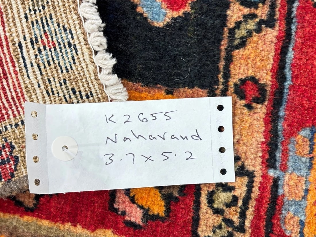 Hand Knotted Persian Nahavand Wool Rug 3'7" x 5'2" Navy Tribal - 9