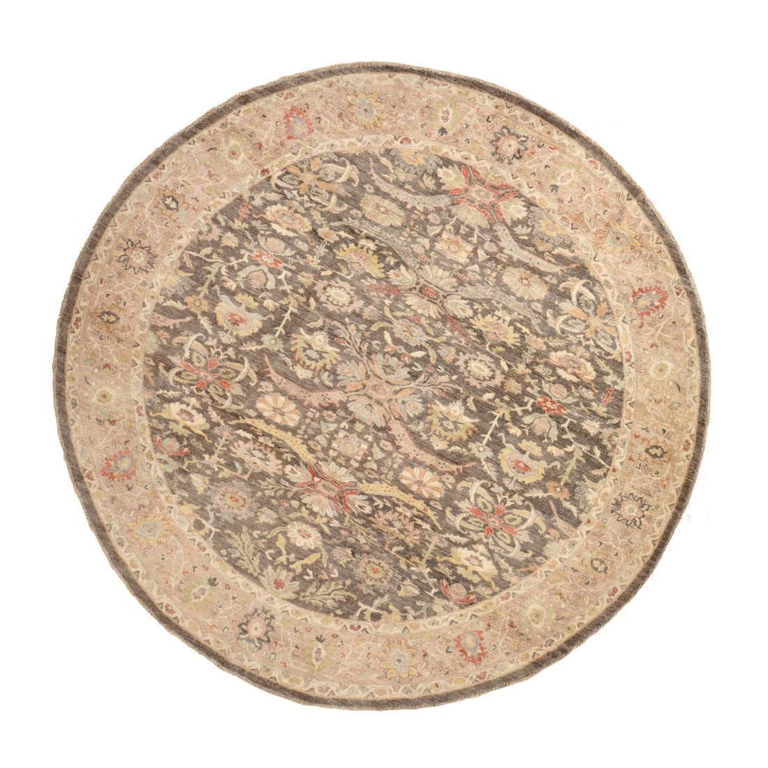 Brindle Gray Hand Knotted Velvety Wool Aryana Heriz Round Oriental Rug: Title: Brindle Gray Hand Knotted Velvety Wool Aryana Heriz Round Oriental Rug Description:This is a truly genuine one-of-a-kind. It has been Knotted for months and months in the centuries-old weaving