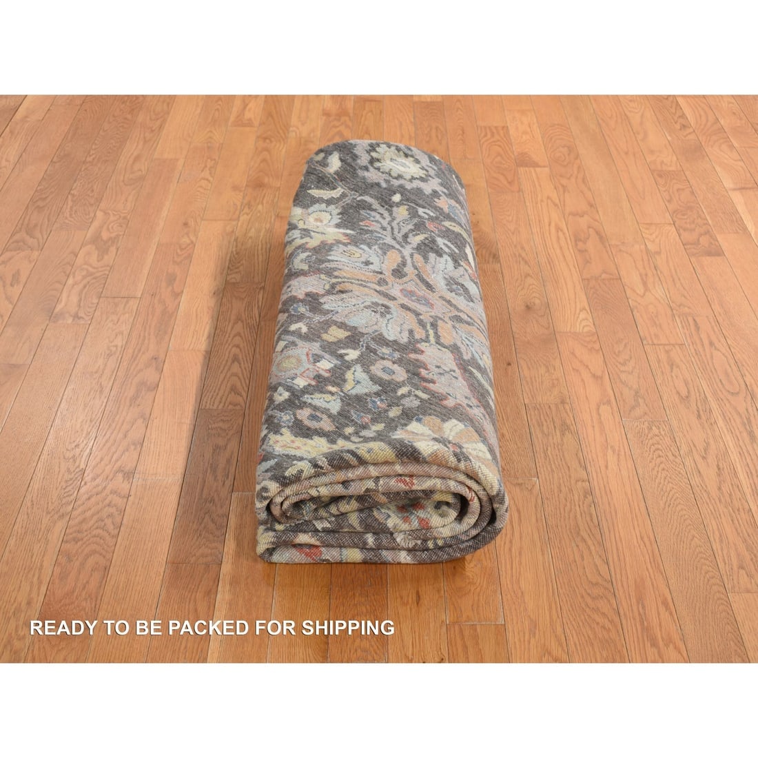 Brindle Gray Hand Knotted Velvety Wool Aryana Heriz Round Oriental Rug - 8