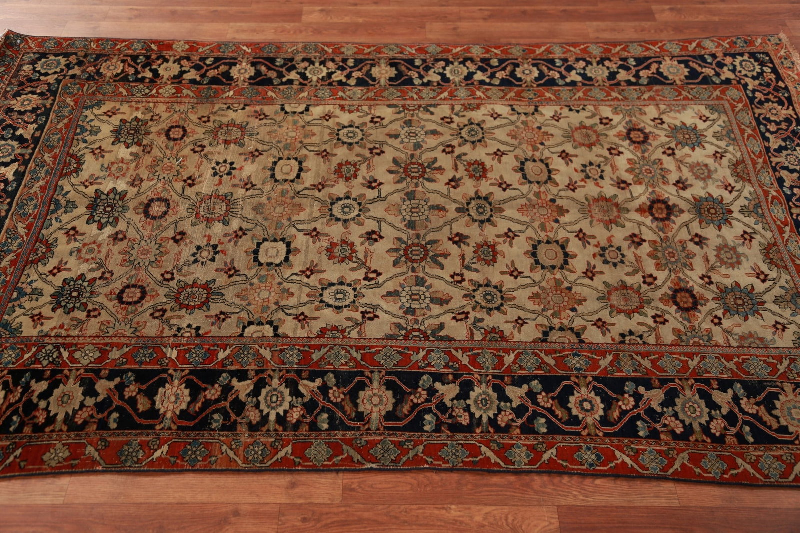 Pre-1900 Vegetable Dye Sarouk Farahan Persian Rug 4x7 - 13