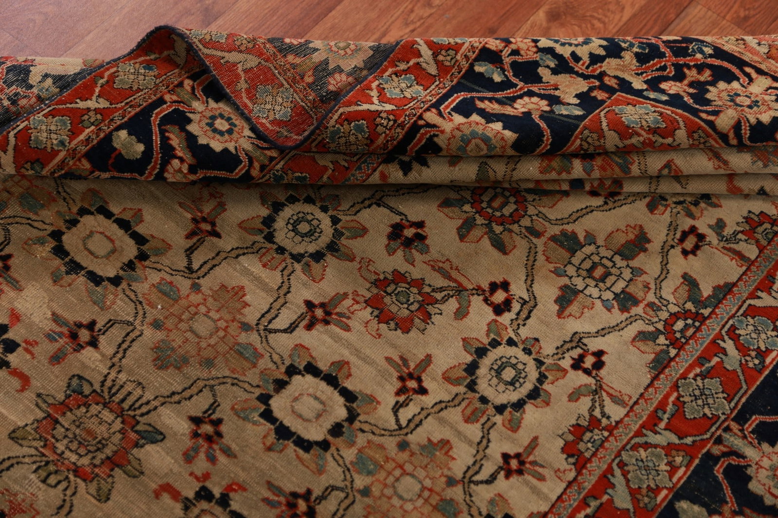 Pre-1900 Vegetable Dye Sarouk Farahan Persian Rug 4x7 - 15