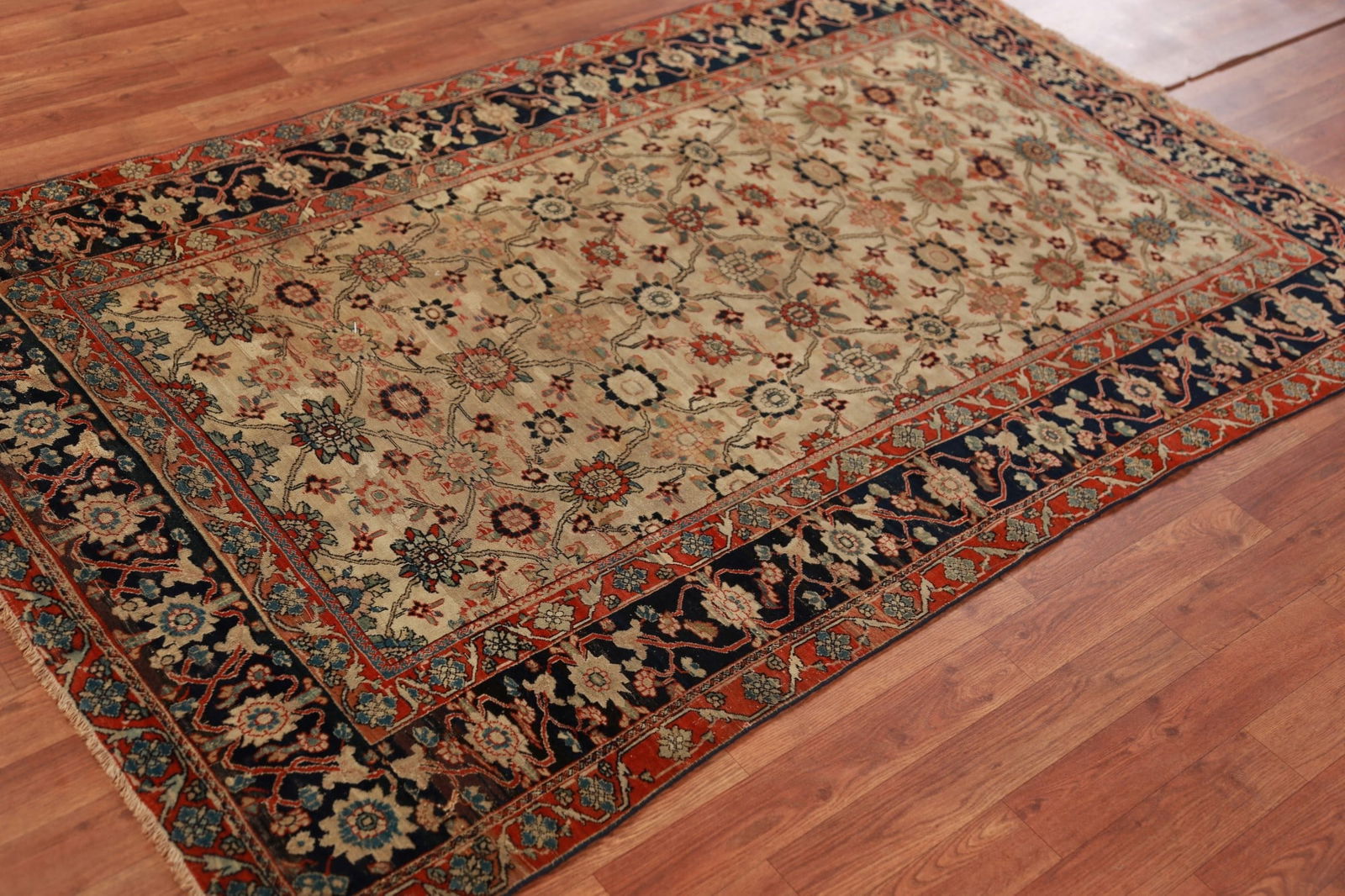 Pre-1900 Vegetable Dye Sarouk Farahan Persian Rug 4x7 - 7