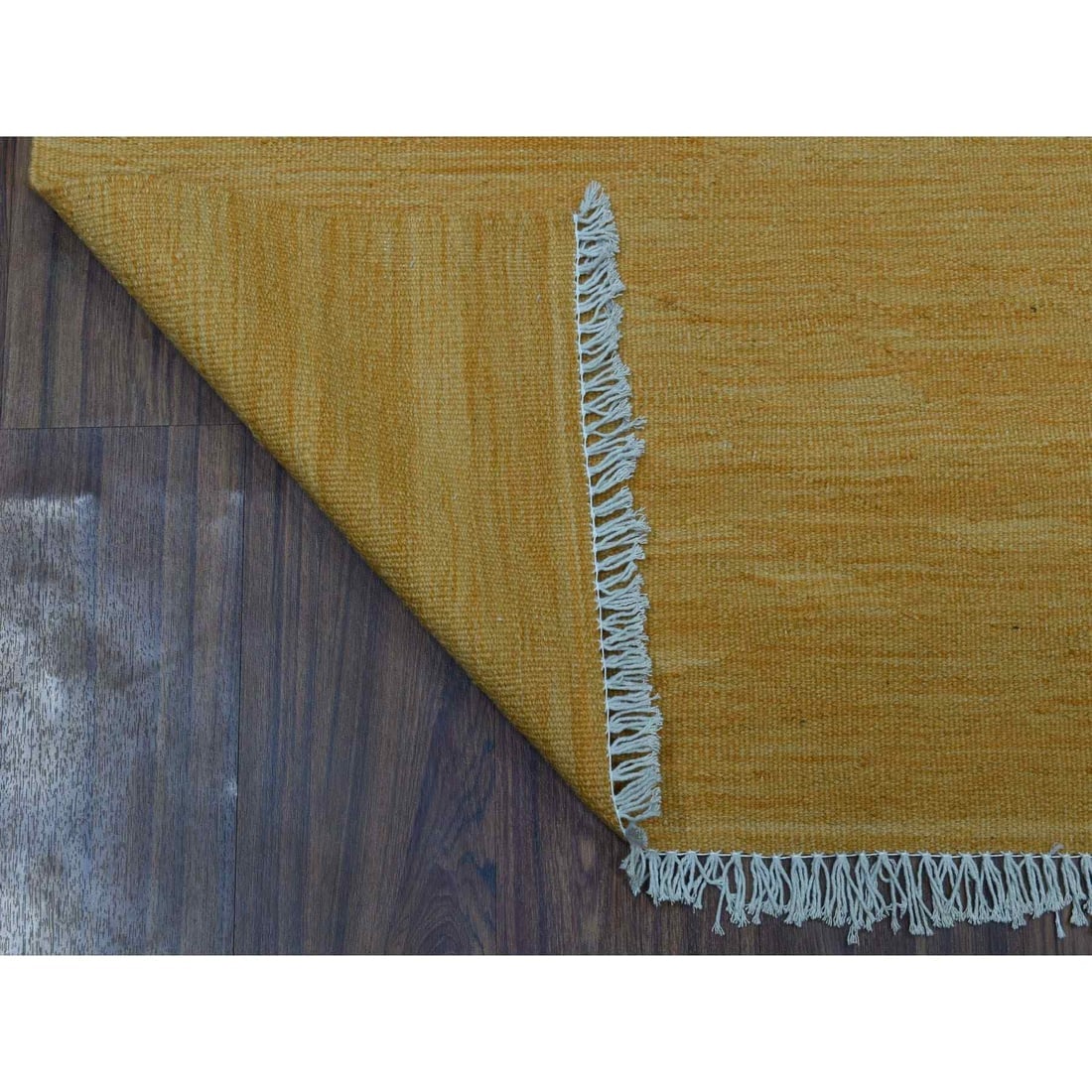 Gold Shades Reversible Kilim Pure Wool Hand Woven Oriental Rug - 2