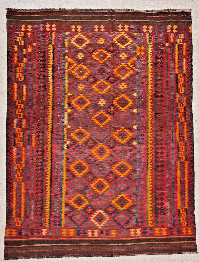 Hand-Knotted Maymana Kilim Tribal Flatweave Wool Oriental Rug 8'11" x 13'4": Title:Hand-Knotted Maymana Kilim Tribal Flatweave Wool Oriental Rug 8'11" x 13'4"Description:• Rug Number: 774 • Country of Origin: Afghanistan • Style, Design: Afghan Maymana,