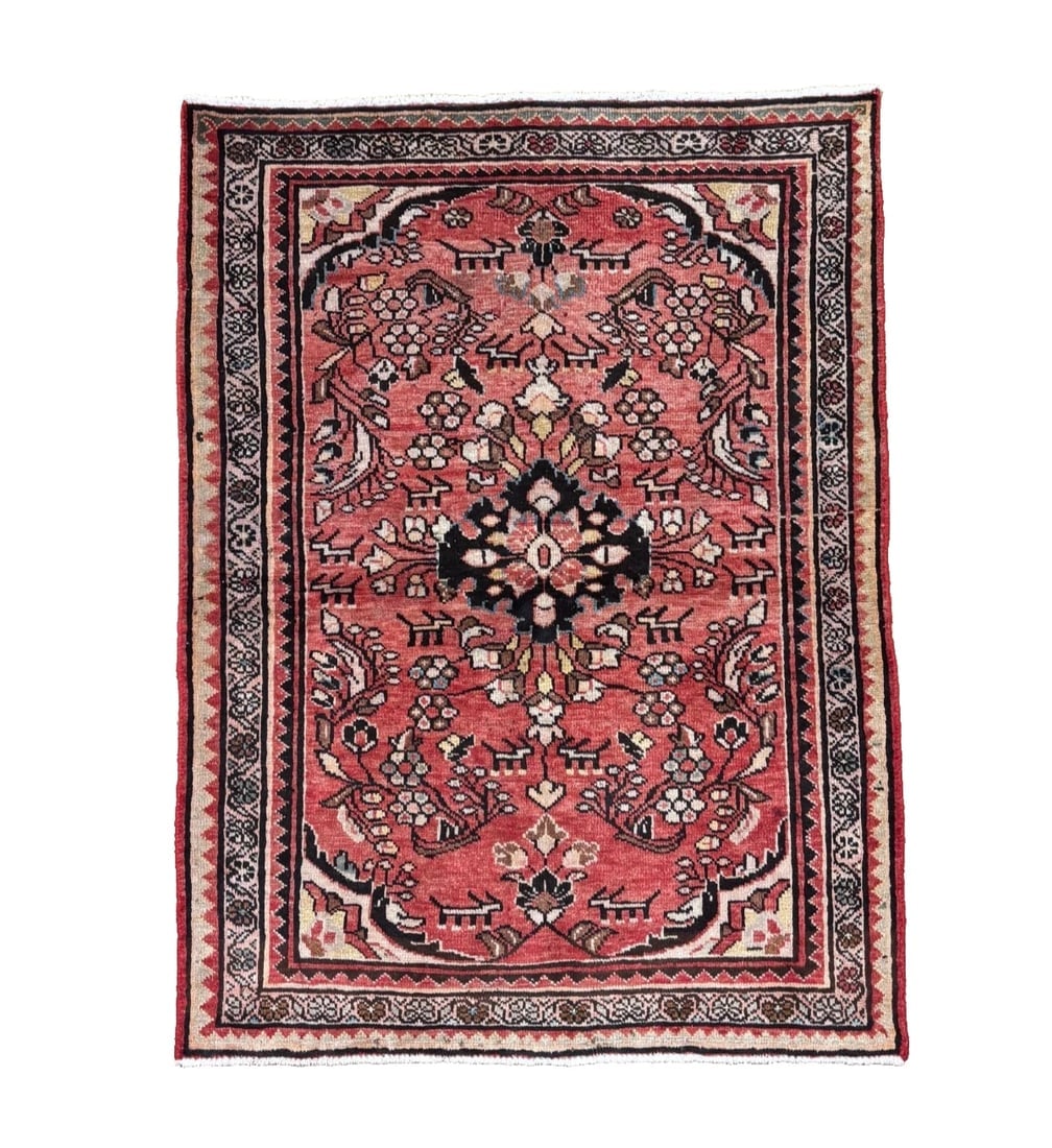 Persian Lilihan Hand-Knotted Wool Rug, Red Tribal, 3'6" x 4'10" - 2