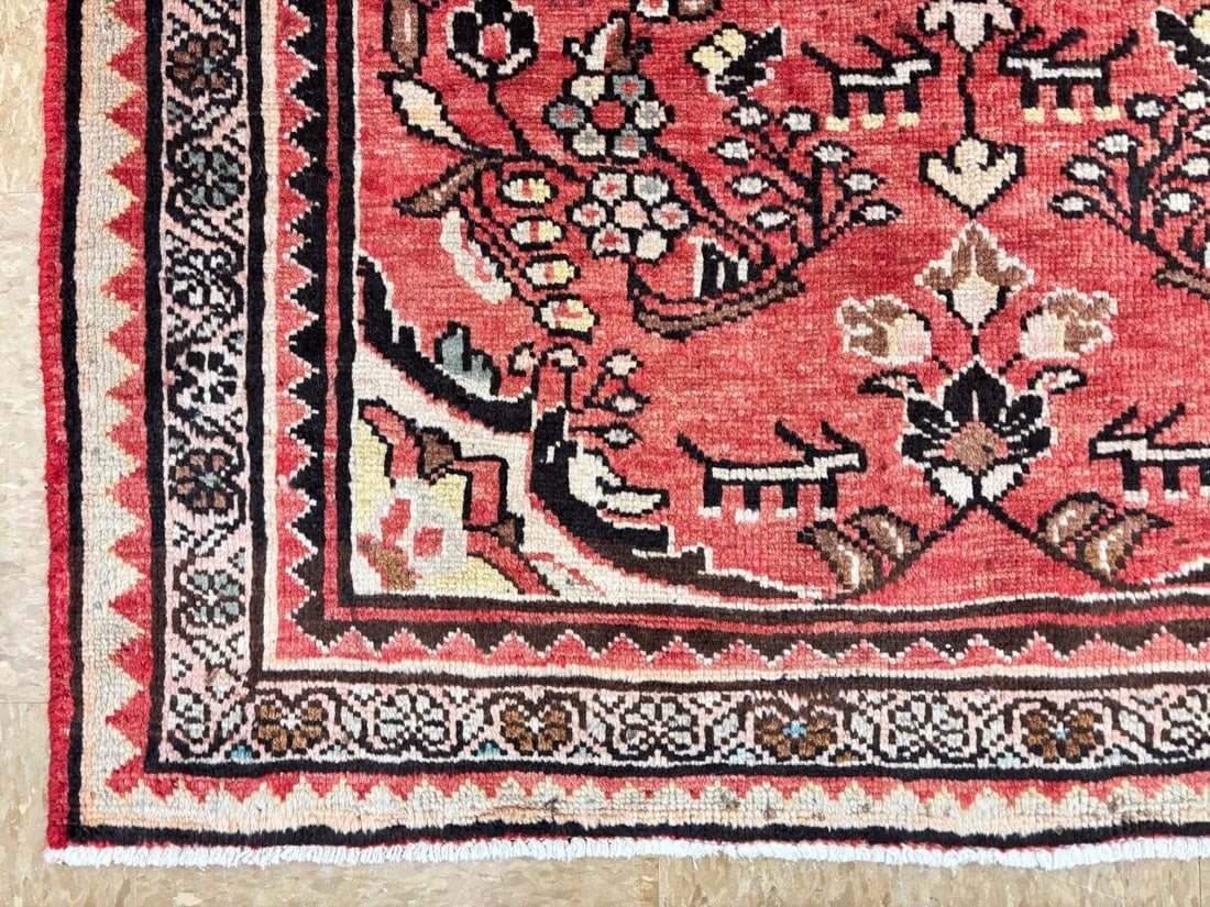 Persian Lilihan Hand-Knotted Wool Rug, Red Tribal, 3'6" x 4'10" - 7