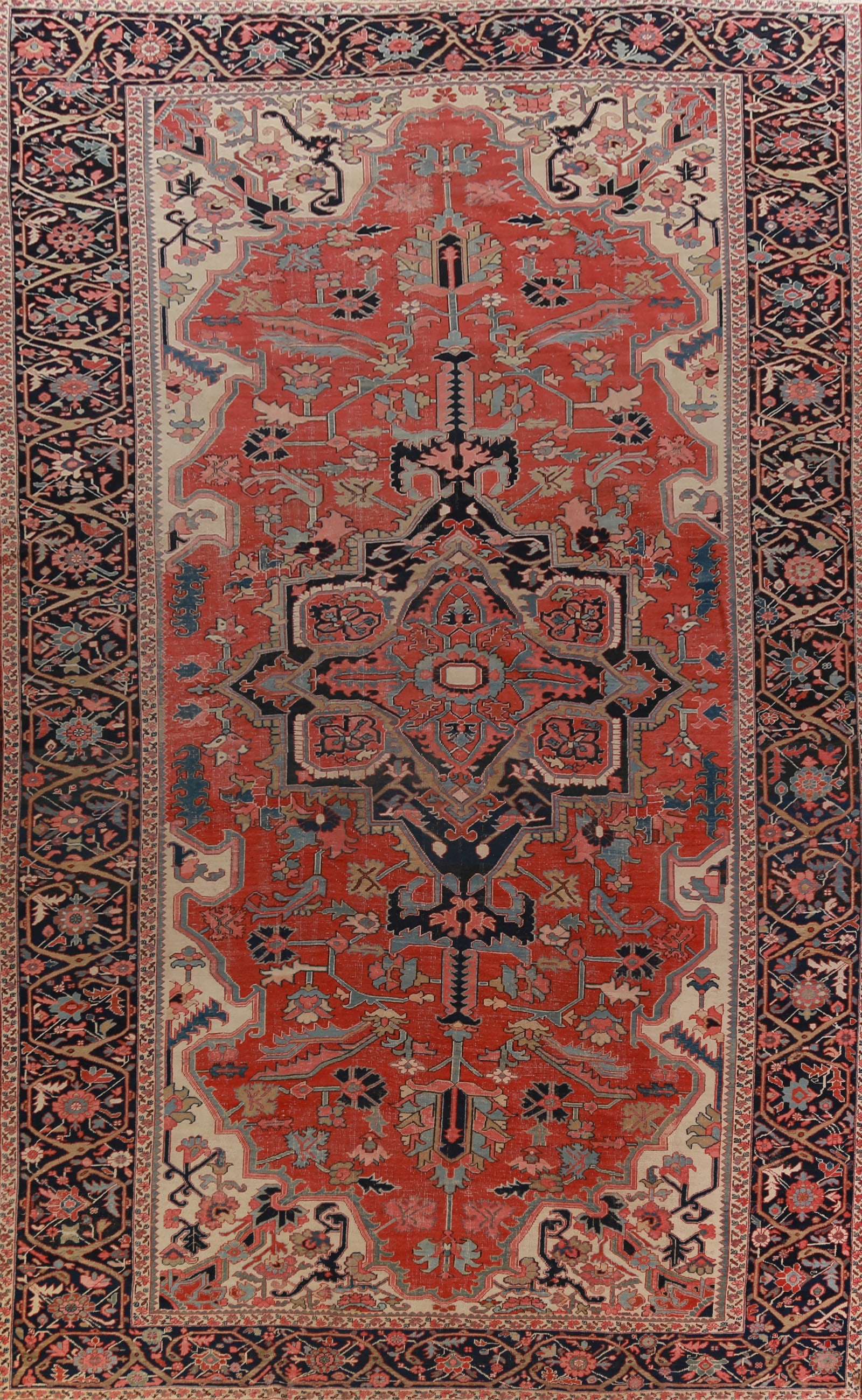 Pre-1900 Vegetable Dye Heriz Serapi Persian Large Rug 11x18: Title: Pre-1900 Vegetable Dye Heriz Serapi Persian Large Rug 11x18 Description:A Beautiful Genuine Iran ( Persia ) Heriz (100% Vegetable Dye) rug is Hand Knotted by skillful weavers in Ir