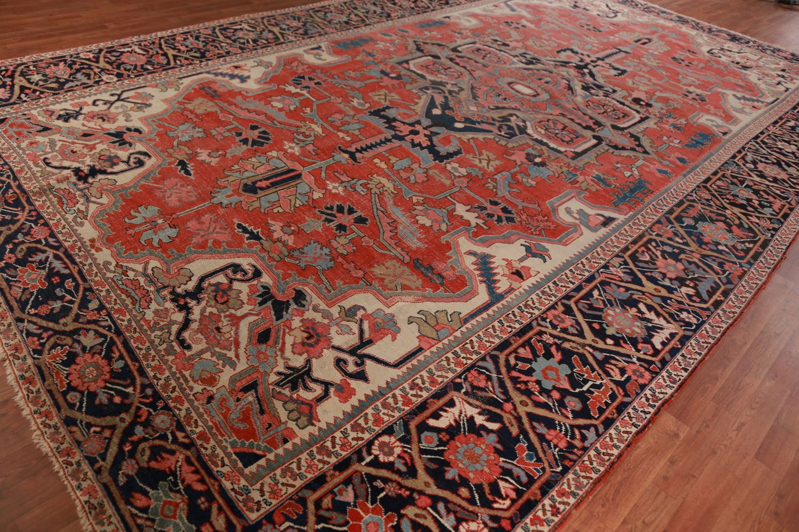 Pre-1900 Vegetable Dye Heriz Serapi Persian Large Rug 11x18 - 7