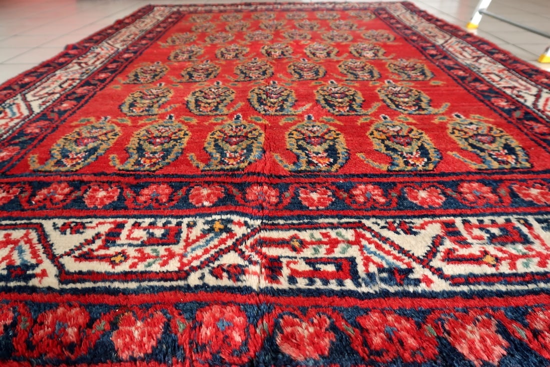 Handmade Vintage Persian Hamadan Rug 4.6' x 6.11 (137cm x 210cm), 1960s - 14