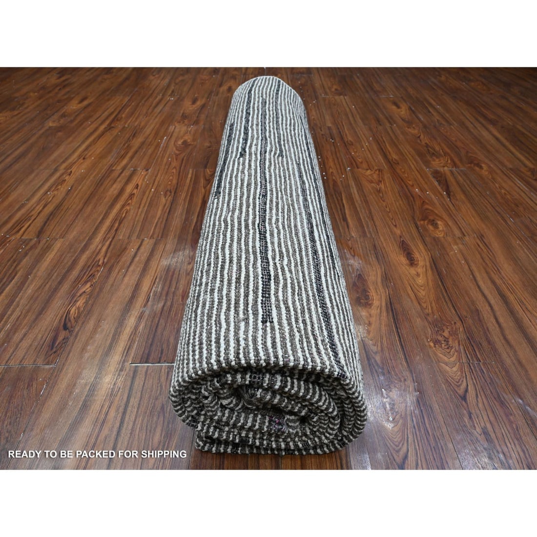 Snow Cap White Moroccan Line Pattern Hand Knotted Wool Oriental Rug - 9