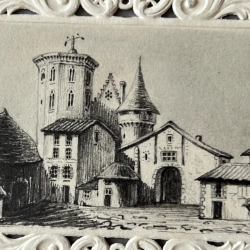 Vintage Drawing Original Cityview, Houses, Town, Landscape 19th century - 4