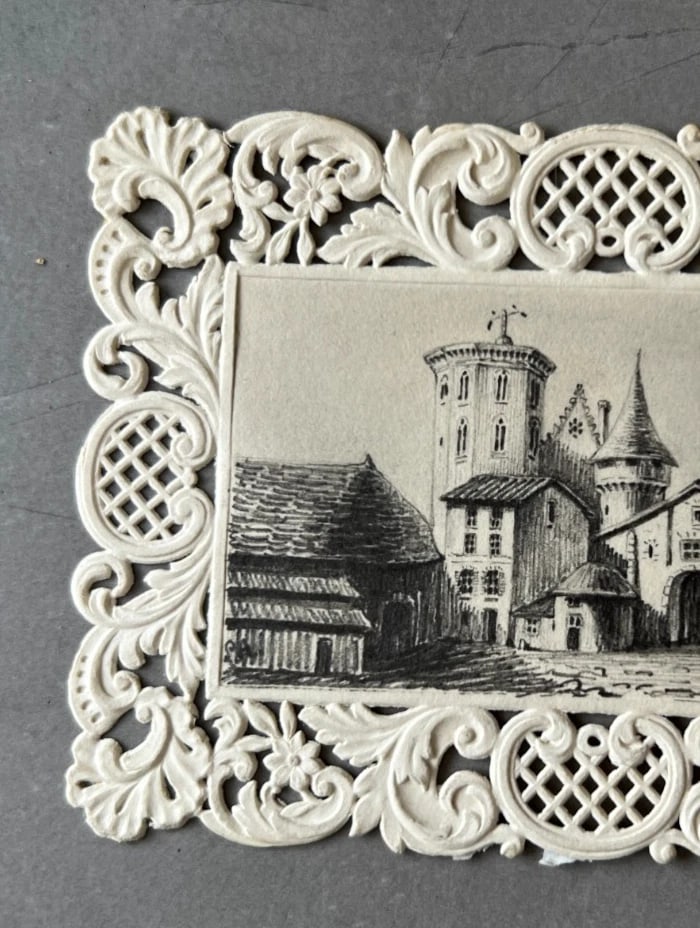 Vintage Drawing Original Cityview, Houses, Town, Landscape 19th century - 6