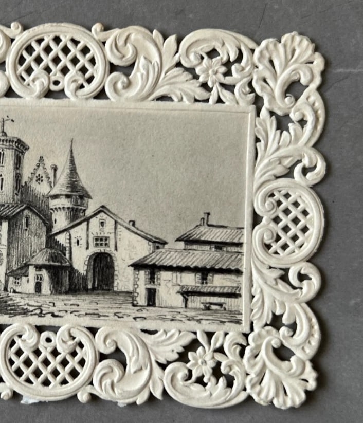 Vintage Drawing Original Cityview, Houses, Town, Landscape 19th century - 7