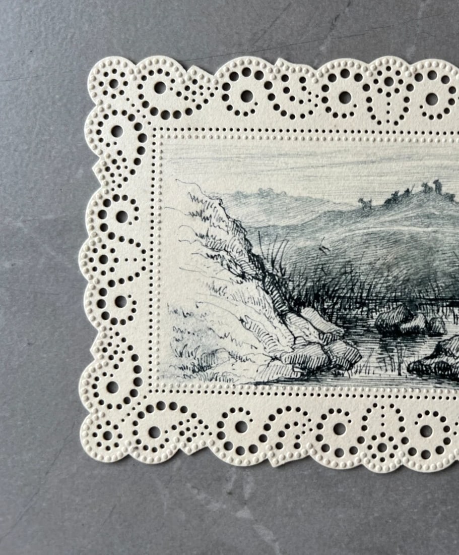 Vintage Drawing Original Landscape, Mountains, River, Animals 19th century - 3