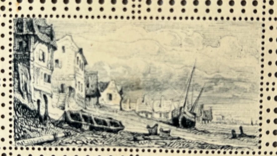 19th century Seaview, Boats, Cityview, Landscape - Drawing Vintage Original - 5